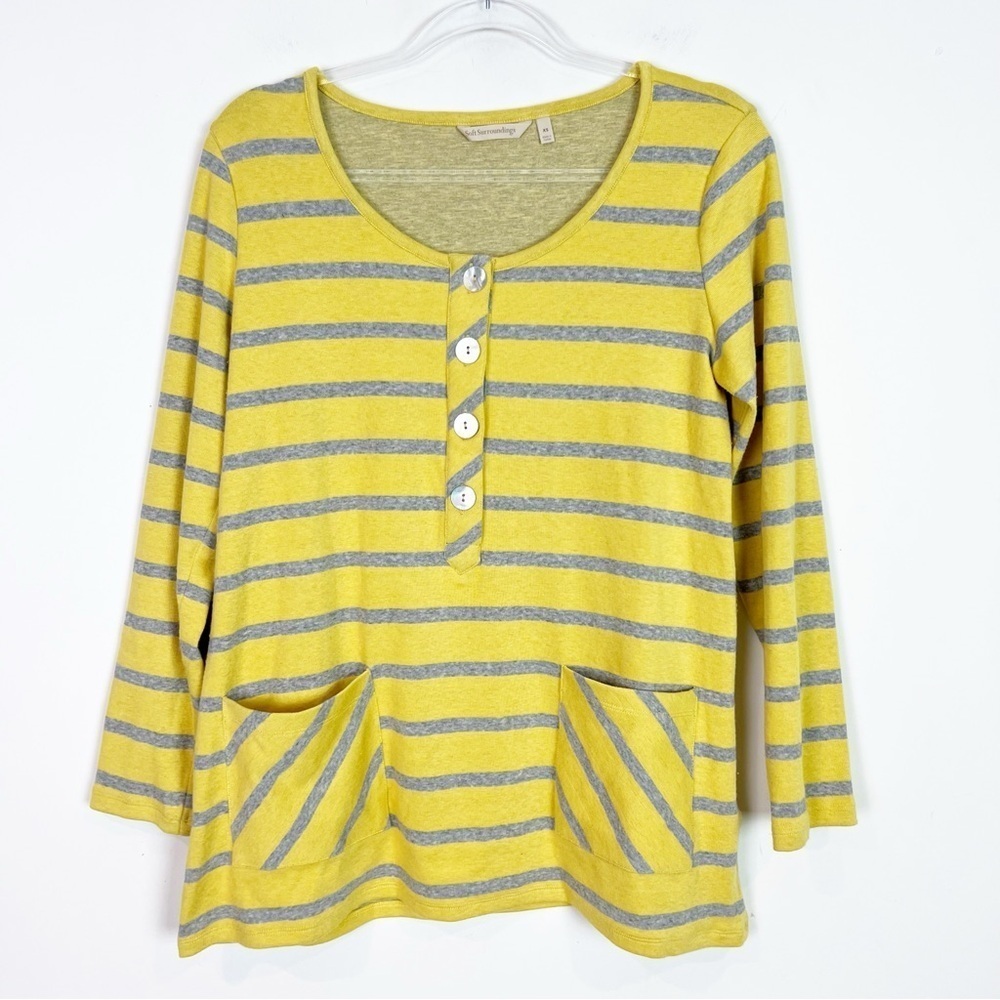 SOFT SURROUNDINGS YELLOW GRAY STRIPE PARKER TUNIC SHIRT WOMENS SZ XS - Picture 3 of 7
